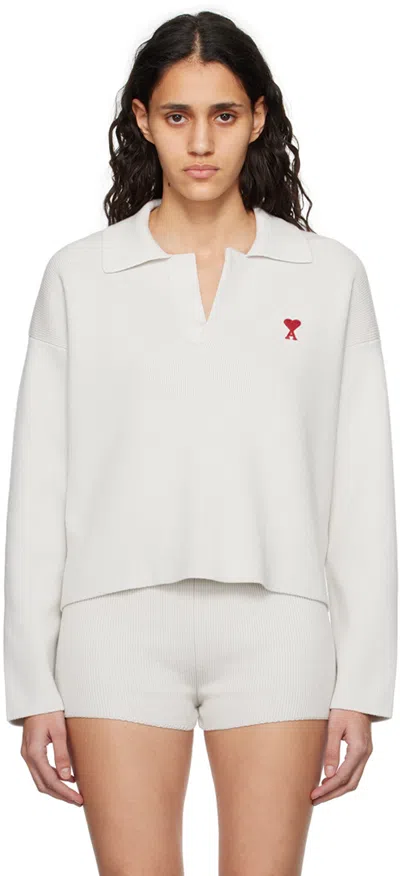 Ami Alexandre Mattiussi Gray Ami De Cœur Sweater In Chalk/193