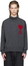 Ami Alexandre Mattiussi Ami Paris Grey Turtleneck Sweater Ami De Coeur Men In Gray
