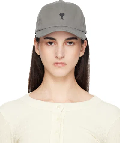 Ami Alexandre Mattiussi Gray Cotton Ami De Coeur Embroidery Cap In Green