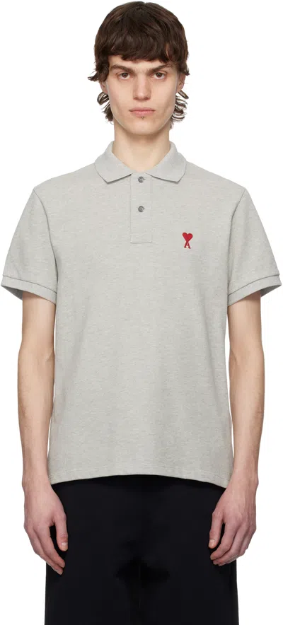 Ami Alexandre Mattiussi Gray Cotton Ami De Coeur Polo In 0951 Heather Ash Gre