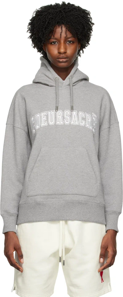 Ami Alexandre Mattiussi Gray 'cœur Sacré' Hoodie In 055 Wool Viscose Can