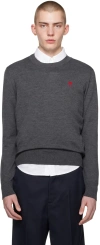 Ami Alexandre Mattiussi Man Sweater Lead Size Xxl Merino Wool In 055 Heather Grey