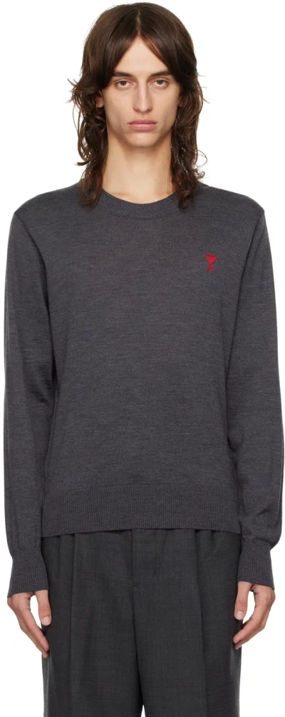 Ami Alexandre Mattiussi Adc Logo-embroidered Merino Wool Sweater In Gray