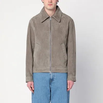 AMI ALEXANDRE MATTIUSSI GRAY SUEDE ZIP-UP JACKET