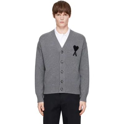 Ami Alexandre Mattiussi Gray V-neck Ami De Coeur Cardigan