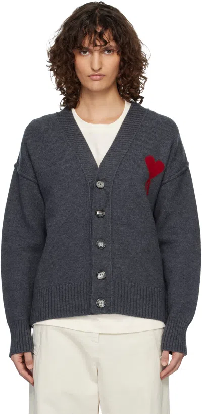 Ami Alexandre Mattiussi Gray Wool Ami De Coeur Cardigan
