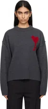Ami Alexandre Mattiussi Ami De Caur Virgin Wool Sweater In Heather Grey/red/084