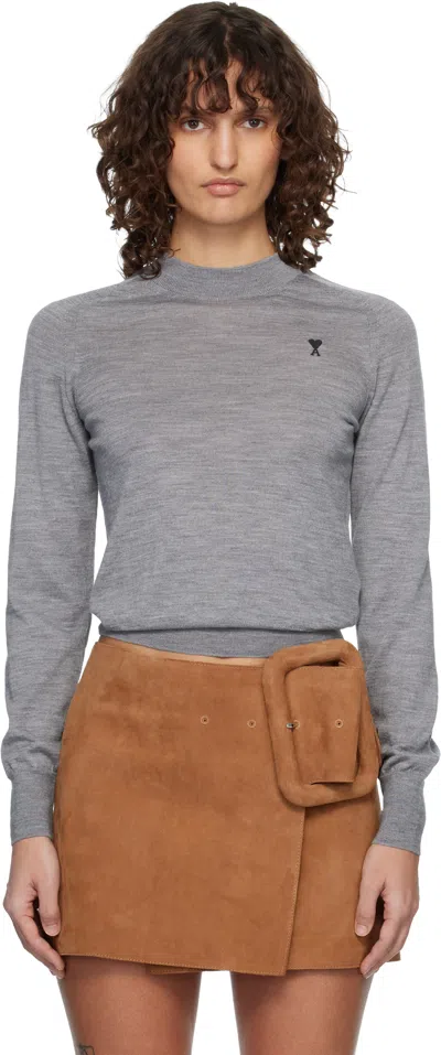 Ami Alexandre Mattiussi Gray Wool Crewneck Ami De Coeur Sweater