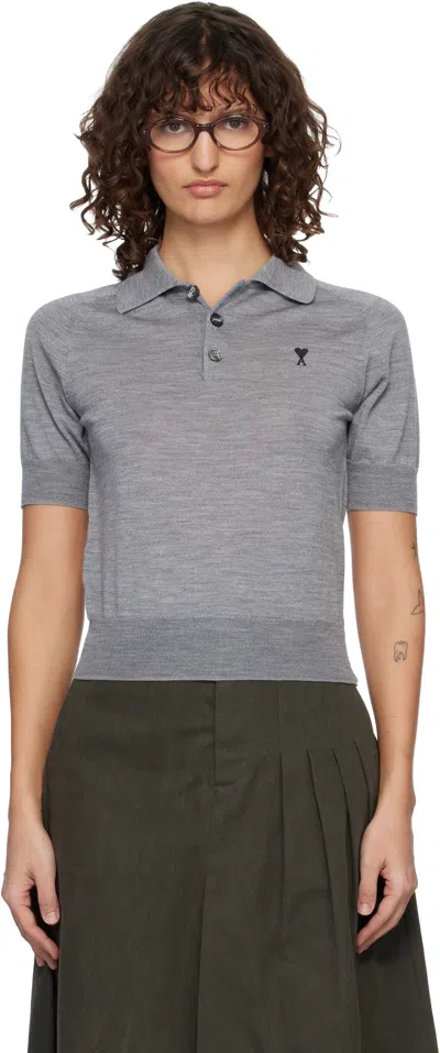 Ami Alexandre Mattiussi Gray Wool Short Sleeves Ami De Coeur Polo