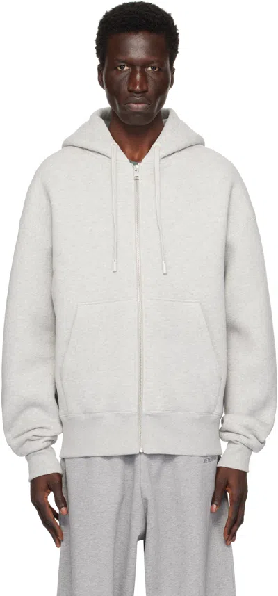 Ami Alexandre Mattiussi Gray Zipped Ami De Coeur Hoodie In Ash Grey/0951