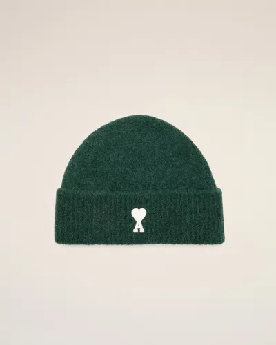 Ami Alexandre Mattiussi Green Alpaca Beanie With Ami De Coeur Green In Metallic
