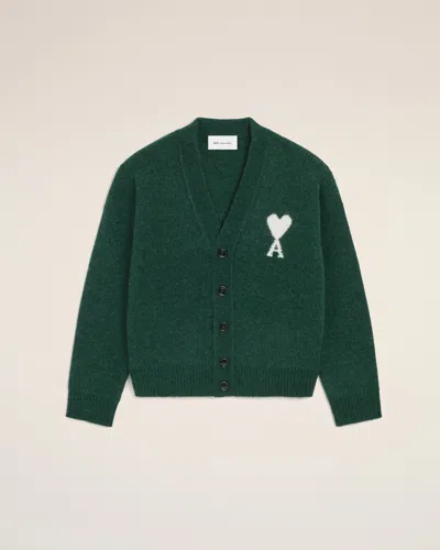 Ami Alexandre Mattiussi Green Alpaca Cardigan With Ami De Coeur Green