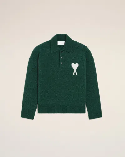 Ami Alexandre Mattiussi Green Alpaca Polo With Ami De Coeur Green