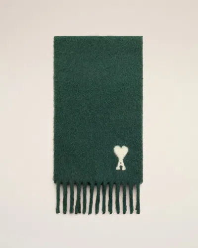 Ami Alexandre Mattiussi Green Alpaca Scarf With Ami De Coeur Green In Pattern
