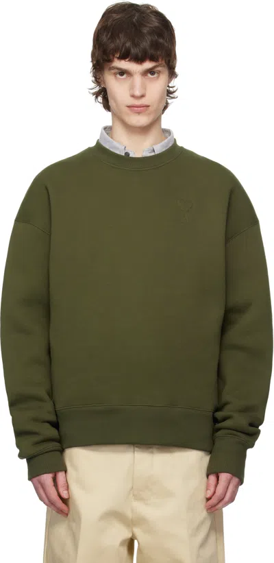 Ami Alexandre Mattiussi Green Ami De Coeur Sweatshirt In 376 Loden