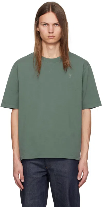 Ami Alexandre Mattiussi Green Ami De Coeur T-shirt In Antique Clay/4013