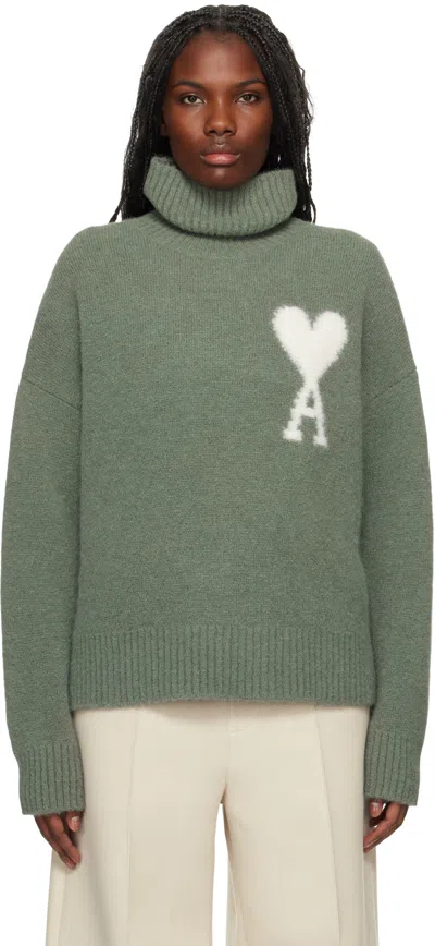 Ami Alexandre Mattiussi Green Ami De Coeur Turtleneck In Antique Clay/4013