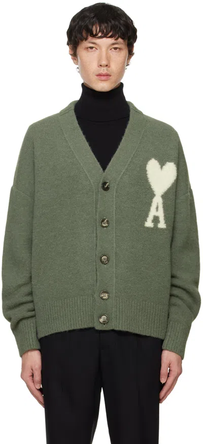 Ami Alexandre Mattiussi Green Ami De Cœur Cardigan In Antique Clay/4013