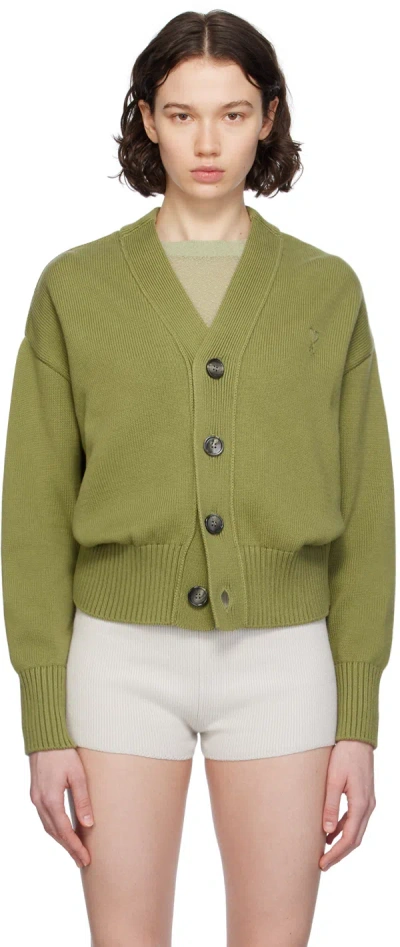 Ami Alexandre Mattiussi Sage Green Wool Blend Cardigan In Olive/351