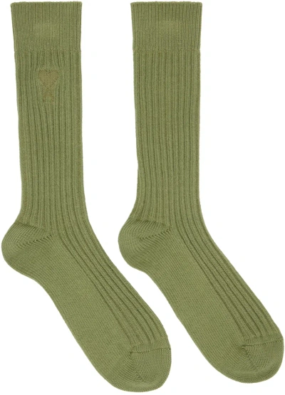 Ami Alexandre Mattiussi Green Ami De Cœur Socks In 351 Olive