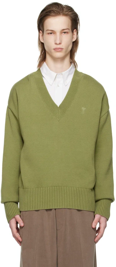 Ami Alexandre Mattiussi Green Ami De Cœur Sweater In 351 Olive