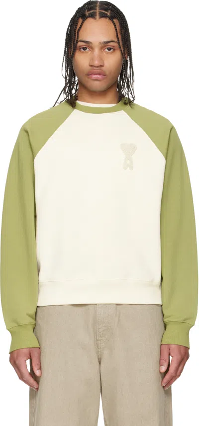 Ami Alexandre Mattiussi Green & Off-white Cotton Knitted Ami De Coeur Sweatshirt In Multi
