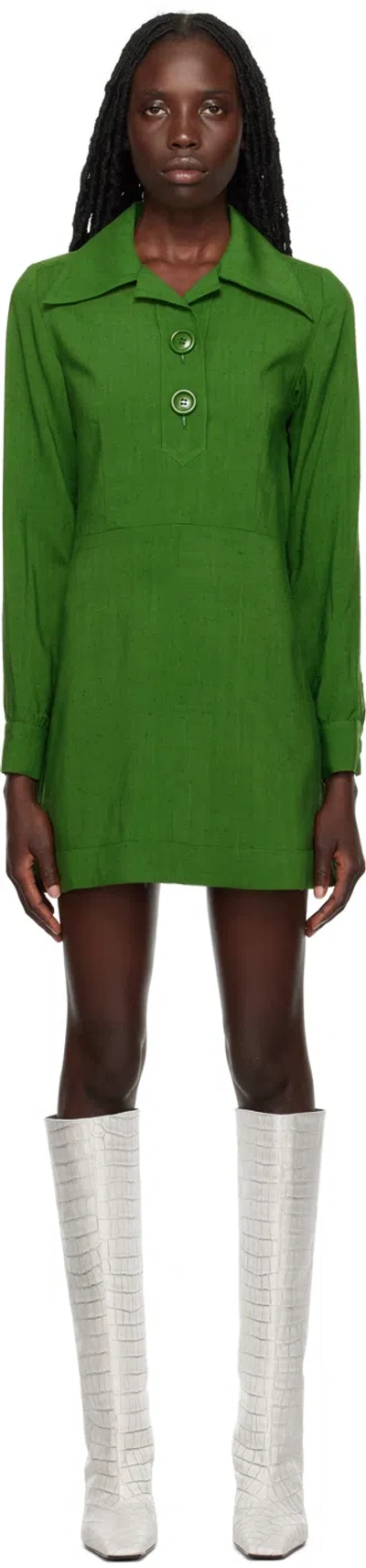 Ami Alexandre Mattiussi Buttoned Collar Short Dress Green For Women In 311 Vert Sapin