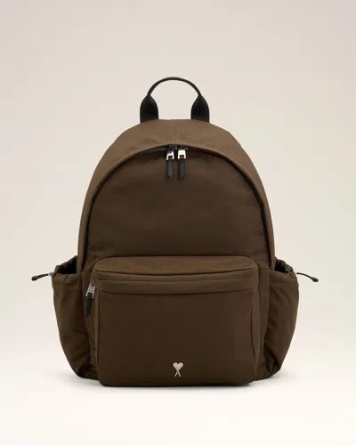 Ami Alexandre Mattiussi Green Canvas Ami De Coeur Backpack Green In Black Olive
