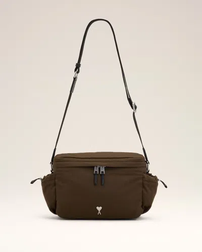 Ami Alexandre Mattiussi Green Canvas Ami De Coeur Messenger Bag Green In Black Olive