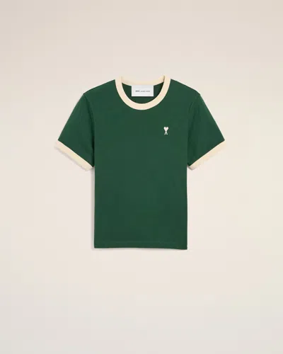 Ami Alexandre Mattiussi Green Contrasted Cotton T-shirt With Ami De Coeur Green