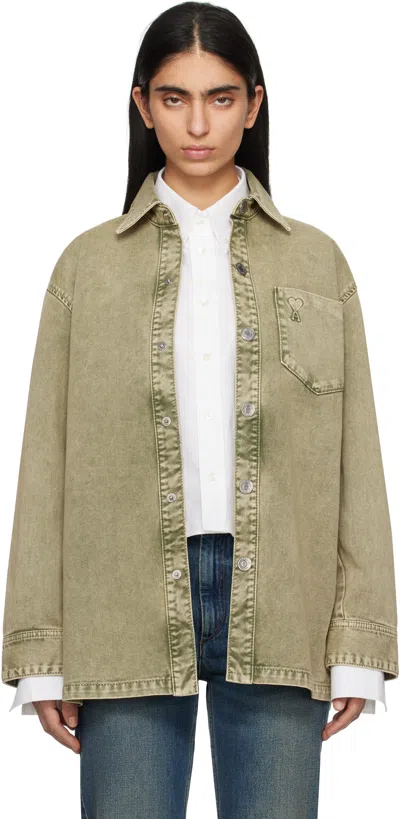 Ami Alexandre Mattiussi Green Cotton Ami De Coeur Denim Overshirt In Laurel