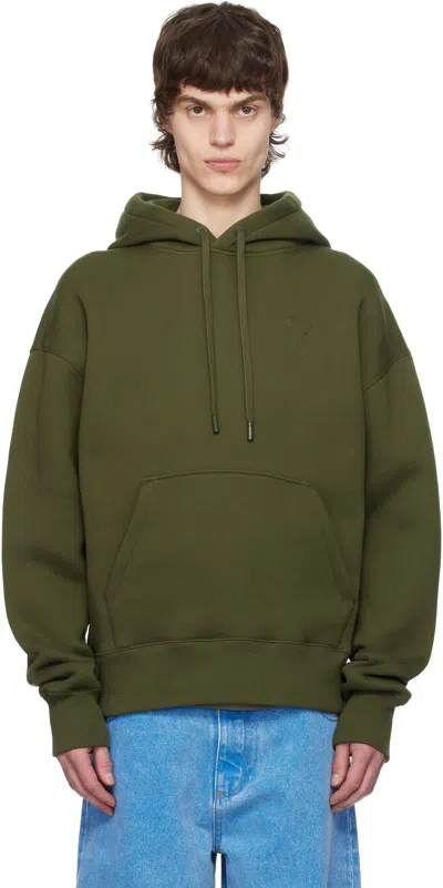Ami Alexandre Mattiussi Green Cotton Ami De Coeur Hoodie In 376 Loden