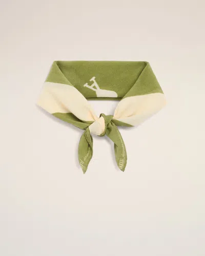 Ami Alexandre Mattiussi Green Cotton Ami De Coeur Printed Scarf Green In Burgundy