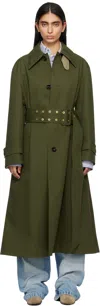 Ami Alexandre Mattiussi Green Cotton Belted Mac Coat In Loden/laurel