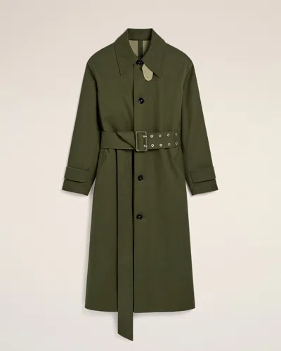 AMI ALEXANDRE MATTIUSSI GREEN COTTON BELTED MAC GREEN