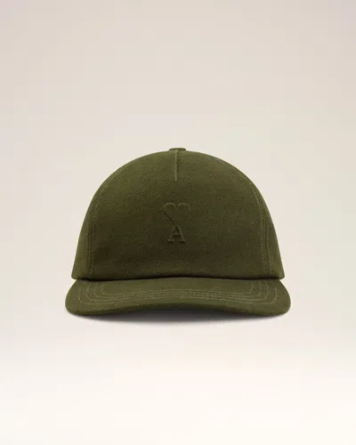 Ami Alexandre Mattiussi Green Cotton Embossed Ami De Coeur Cap Green In Loden