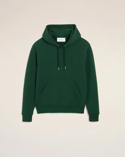 AMI ALEXANDRE MATTIUSSI GREEN COTTON HOODIE WITH AMI DE COEUR GREEN