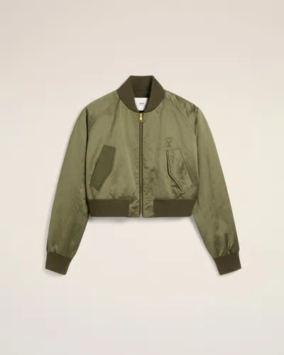 AMI ALEXANDRE MATTIUSSI GREEN COTTON SATIN AMI DE COEUR BOMBER GREEN