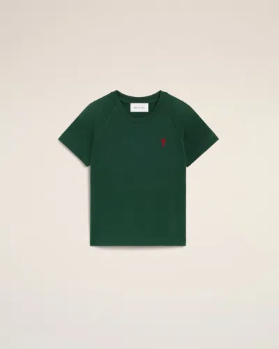 Ami Alexandre Mattiussi Green Cotton T-shirt With Ami De Coeur Green In Bottle Green