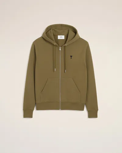 Ami Alexandre Mattiussi Green Cotton Zipped Ami De Coeur Hoodie Green