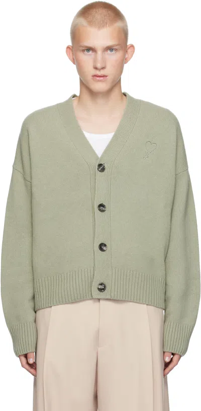 Ami Alexandre Mattiussi Green Embossed Ami De Coeur Cardigan In Multi