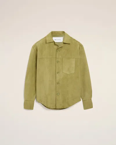 Ami Alexandre Mattiussi Green Goat Leather Buttoned Overshirt Green In Neutral