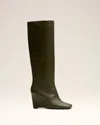 Ami Alexandre Mattiussi Green Leather Bicolor Knee High Boots Green In Green