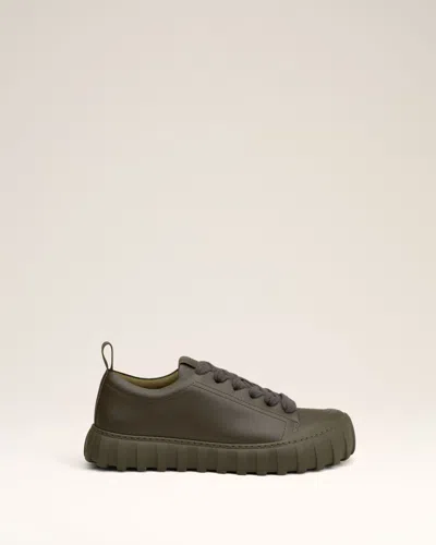 Ami Alexandre Mattiussi Green Leather Low Top Tempo Sneakers Green In Black Olive