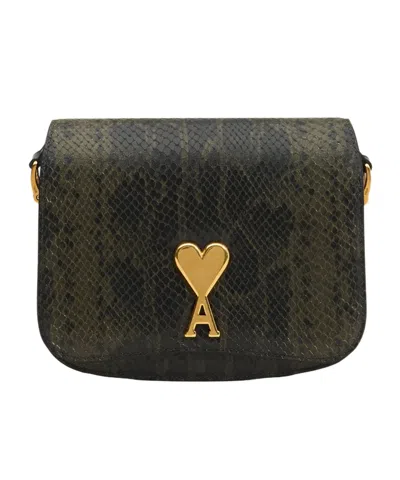 Ami Alexandre Mattiussi Green Leather Paris Paris Bag In Black