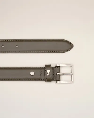 Ami Alexandre Mattiussi Green Leather Paris Paris Belt Green In Black Olive/vibrated Silver