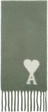 Ami Alexandre Mattiussi Green Oversized Ami De Coeur Scarf In Antique Clay/4013