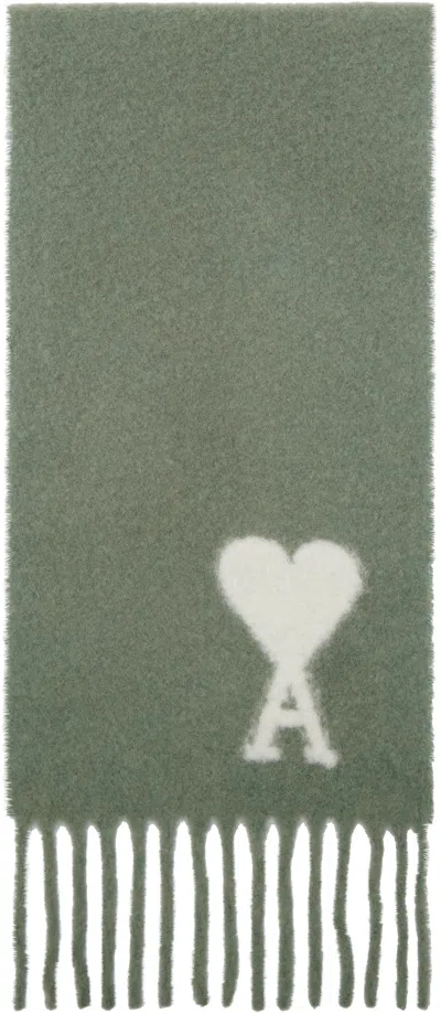 Ami Alexandre Mattiussi Green Oversized Ami De Coeur Scarf In Antique Clay/4013