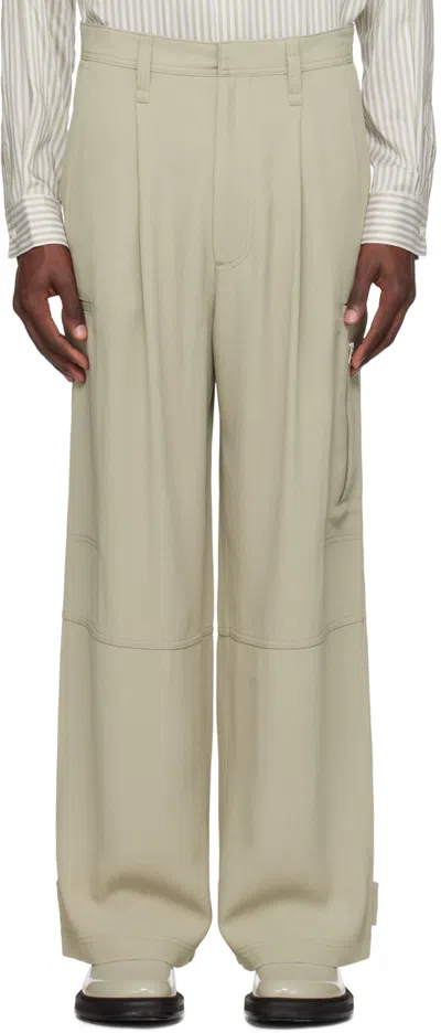 Ami Alexandre Mattiussi Green Pleated Cargo Pants In Sauge/317