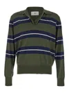 Ami Alexandre Mattiussi Ami Paris Men Green Polo With All-over Striped Motif And Polo-style Collar In Wool And Silk Blend Ma In Green